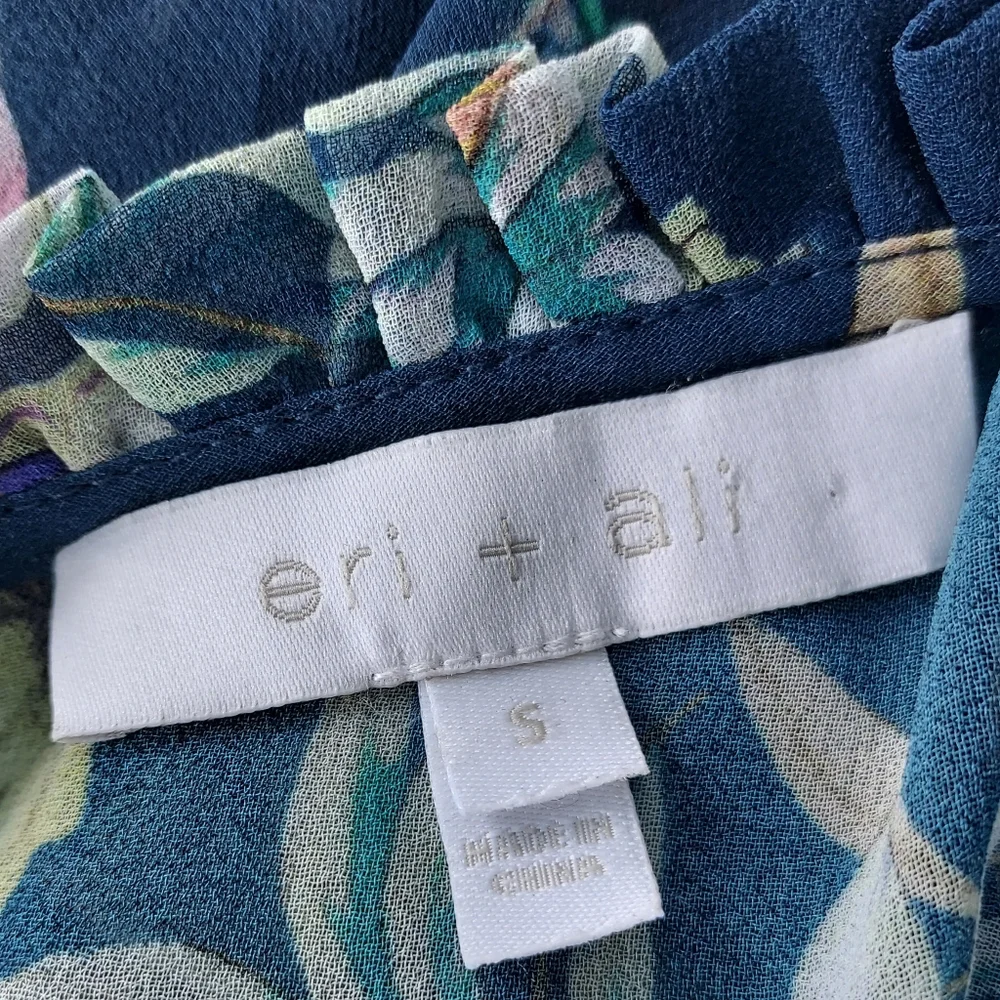 Anthropologie Eri + Ali Blue Boho Floral Velma Blouse Top Size Small Long Sleeve - Picture 9 of 11